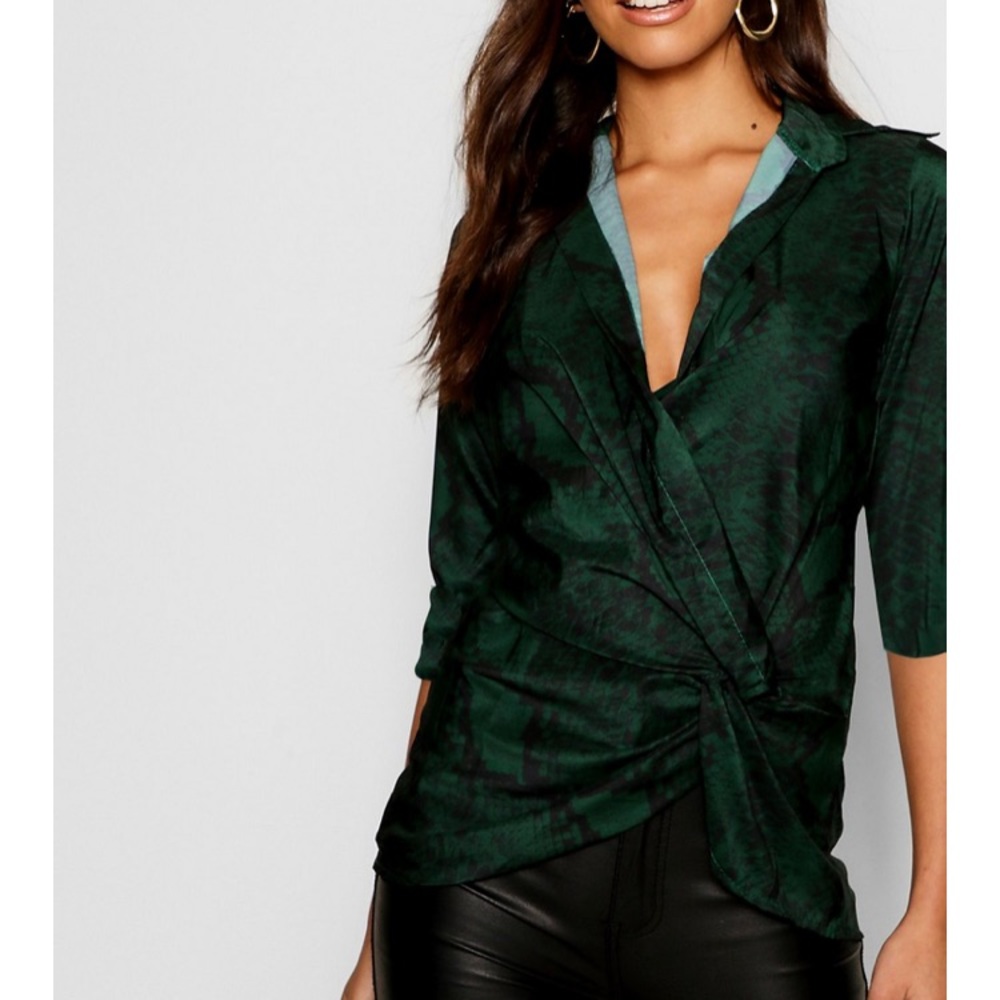Snake Print Plunge Twist Blouse